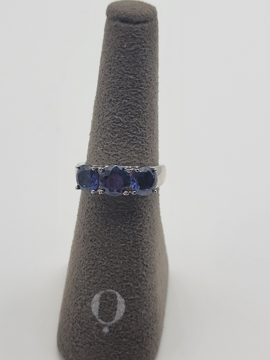 925 Sterling Silver Jewelry - Sterling Silver Lab created Tanzanite 3 stone rings 6.75